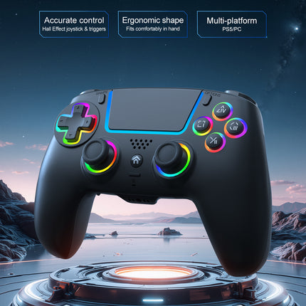 Wireless RGB Gaming Controller for PS5 & PC – Hall Effect Joysticks, Turbo Mode, 1000mAh Battery