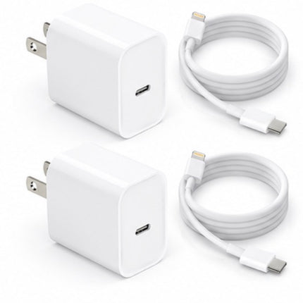 4-Item Fast Charging Bundle – 2× 25W USB-C PD Wall Chargers + 2× 3FT Lightning Cables (White)