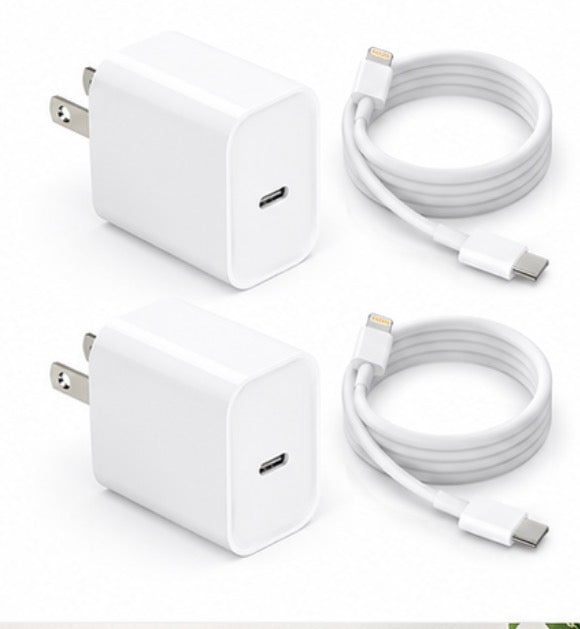 4-Item Fast Charging Bundle – 2× 25W USB-C PD Wall Chargers + 2× 3FT Lightning Cables (White)