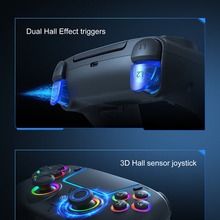 Wireless RGB Gaming Controller for PS5 & PC – Hall Effect Joysticks, Turbo Mode, 1000mAh Battery