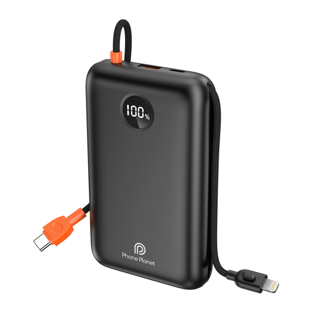 Phone Planet 20000mAh Fast Charging Power Bank with Built-In Cables