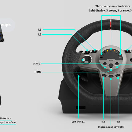 V270 Multi-Platform Racing Steering Wheel with Hall Sensor Pedals & 6+1 Speed Shifter