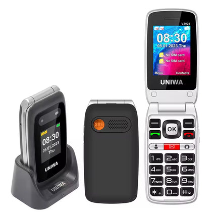 UNIWA V202T 4G Unlocked Senior Flip Phone – Dual Screen, Big Buttons, SOS & Dual SIM