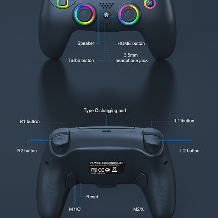 Wireless RGB Gaming Controller for PS5 & PC – Hall Effect Joysticks, Turbo Mode, 1000mAh Battery
