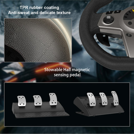 V270 Multi-Platform Racing Steering Wheel with Hall Sensor Pedals & 6+1 Speed Shifter