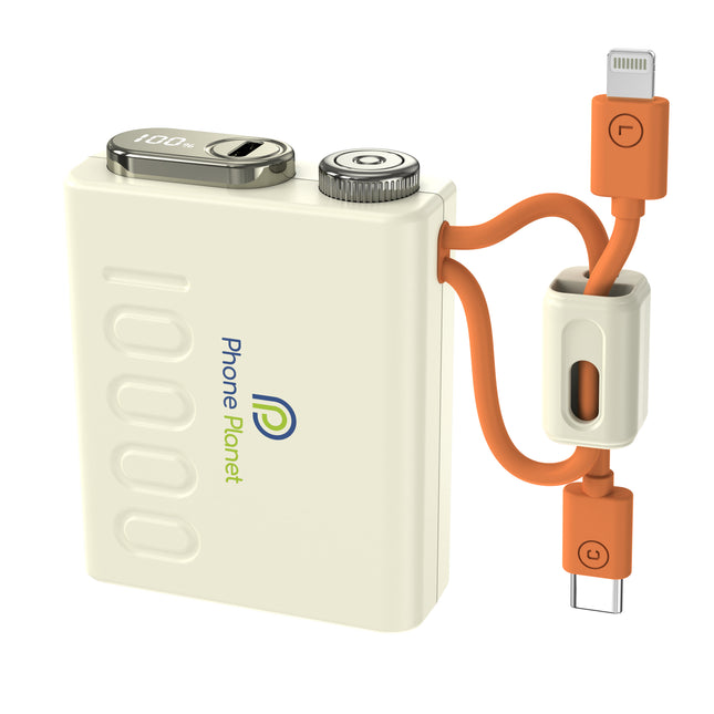 Phone Planet Mini 10000mAh Power Bank with Built-In Cables