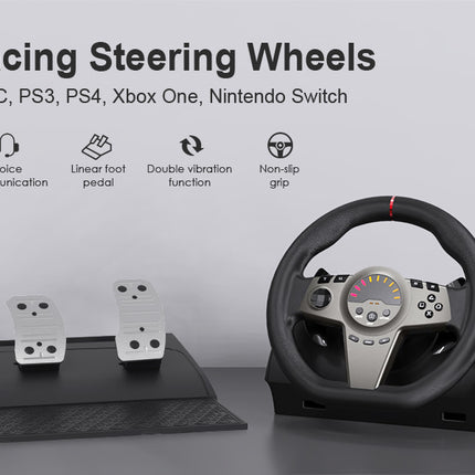 V270 Multi-Platform Racing Steering Wheel with Hall Sensor Pedals & 6+1 Speed Shifter
