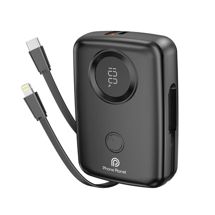 Phone Planet 10000mAh Power Bank with Built-In Cables & LED Display