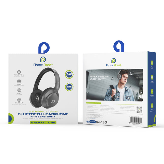 Phone Planet PP-HP05-GY Wireless Bluetooth Headphones – Active Noise Cancellation (ANC) – Gray