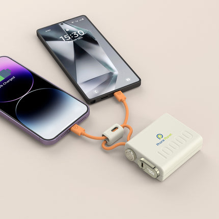 Phone Planet Mini 10000mAh Power Bank with Built-In Cables