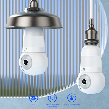 4MP Smart WiFi Bulb Security Camera – 360° Pan/Tilt, Motion Tracking, Two-Way Audio