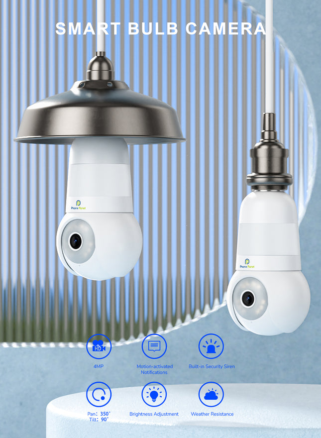 4MP Smart WiFi Bulb Security Camera – 360° Pan/Tilt, Motion Tracking, Two-Way Audio