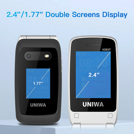 UNIWA V202T 4G Unlocked Senior Flip Phone – Dual Screen, Big Buttons, SOS & Dual SIM