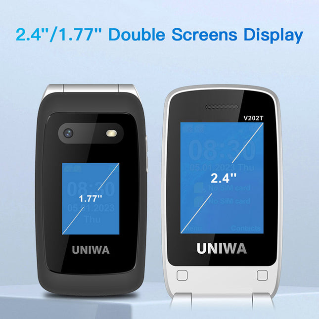 UNIWA V202T 4G Unlocked Senior Flip Phone – Dual Screen, Big Buttons, SOS & Dual SIM