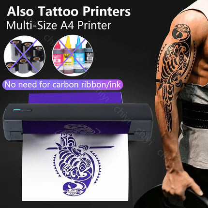 Portable Wireless A4 Thermal Printer and Tattoo Transfer Printer A4 Bluetooth Thermal Stencil Printer for Tattoo Artists