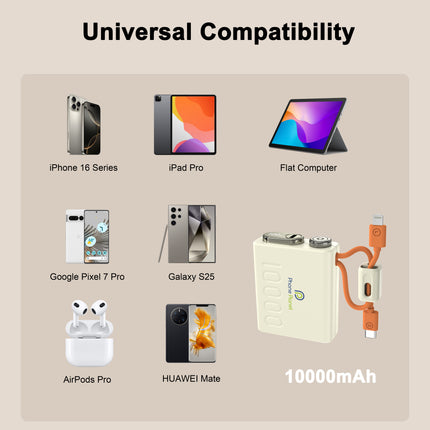 Phone Planet Mini 10000mAh Power Bank with Built-In Cables