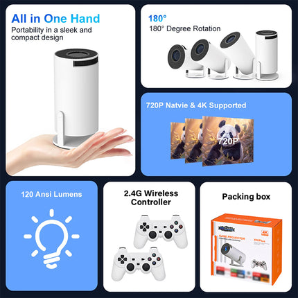 X10 Plus 4K Game Projector Console – 20,000+ Retro Games, Dual Wireless Controllers, 130" Screen 16gb
