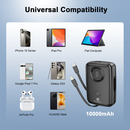 Phone Planet 10000mAh Power Bank with Built-In Cables & LED Display