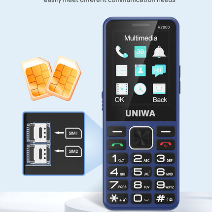 UNIWA V2000 4G Unlocked Senior Phone – 2.4" Display, Big Buttons, SOS, Dual SIM & 1700mAh Battery