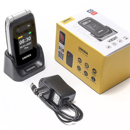 UNIWA V202T 4G Unlocked Senior Flip Phone – Dual Screen, Big Buttons, SOS & Dual SIM