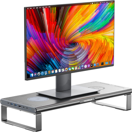 N1 Pro Aluminum Monitor Stand with 6-in-1 USB-C Docking Station & 15W Wireless Charging