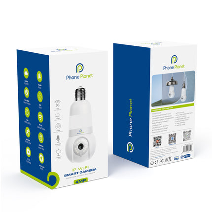 4MP Smart WiFi Bulb Security Camera – 360° Pan/Tilt, Motion Tracking, Two-Way Audio