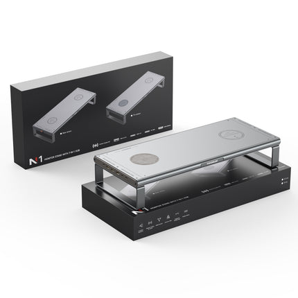 N1 Pro Aluminum Monitor Stand with 6-in-1 USB-C Docking Station & 15W Wireless Charging