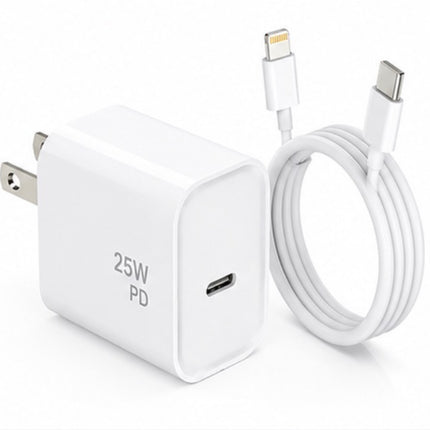 4-Item Fast Charging Bundle – 2× 25W USB-C PD Wall Chargers + 2× 3FT Lightning Cables (White)