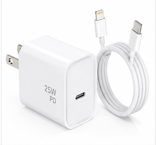 4-Item Fast Charging Bundle – 2× 25W USB-C PD Wall Chargers + 2× 3FT Lightning Cables (White)