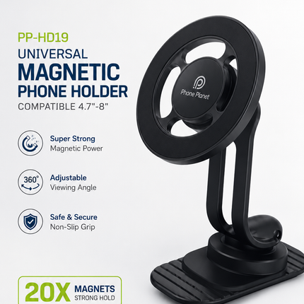 PP-HD19 Universal Magnetic Phone Holder – 20X Strong Magnets, 360° Adjustable Car Phone Mount