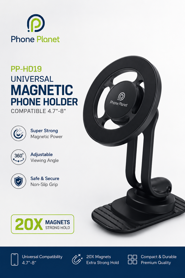 PP-HD19 Universal Magnetic Phone Holder – 20X Strong Magnets, 360° Adjustable Car Phone Mount