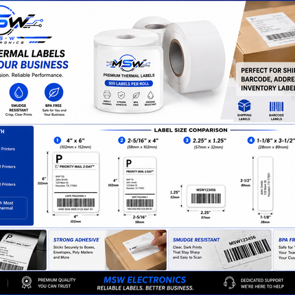 1-1/8” x 3-1/2” Direct Thermal Barcode Labels for Most Label Printers (Except Brother & DYMO) – 500 Labels/Roll (2 Rolls) Total 1000 labels