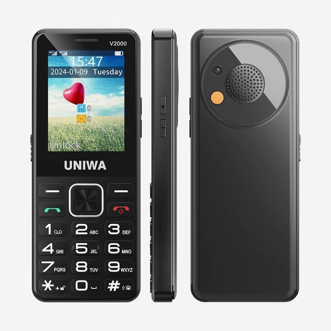 UNIWA V2000 4G Unlocked Senior Phone – 2.4" Display, Big Buttons, SOS, Dual SIM & 1700mAh Battery