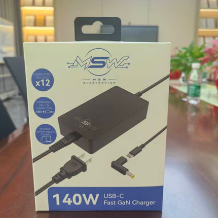 140W GaN Universal Laptop Charger with USB-C Connector & 12 Adapter Tips – MacBook Compatible