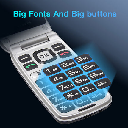 UNIWA V202T 4G Unlocked Senior Flip Phone – Dual Screen, Big Buttons, SOS & Dual SIM