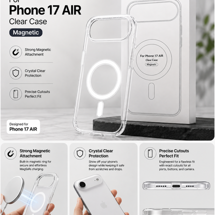 iPhone 17 Air Clear Magnetic Case | Protective Transparent Cover
