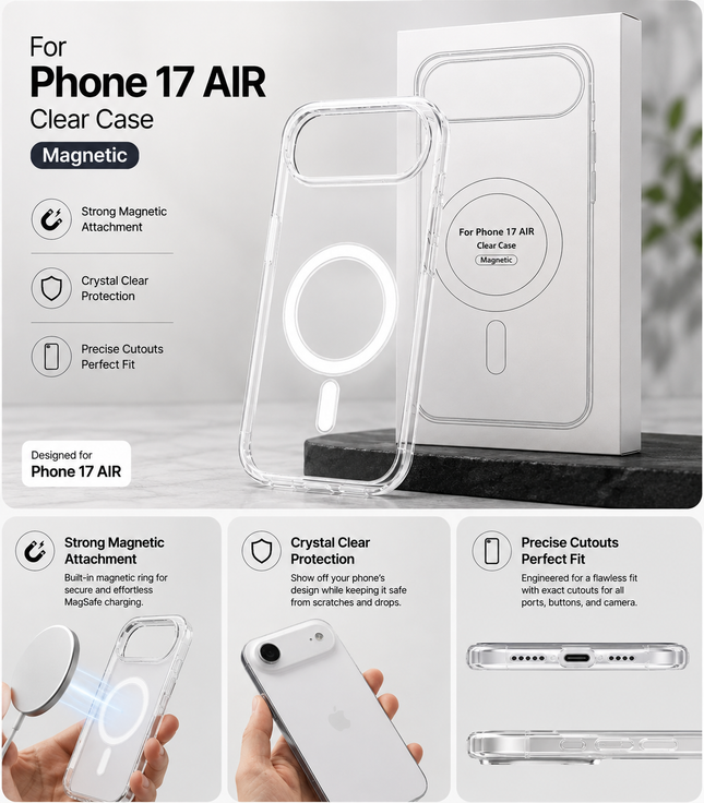 iPhone 17 Air Clear Magnetic Case | Protective Transparent Cover