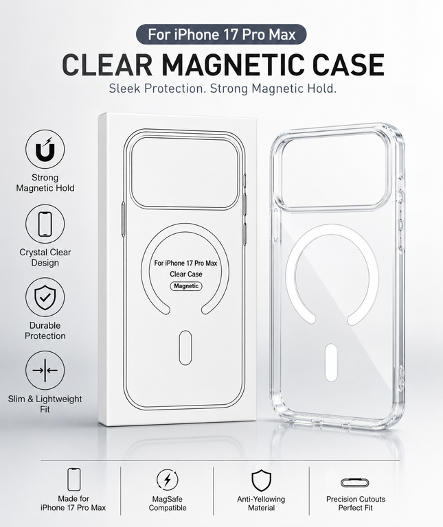 Iphone 17 Pro Max Clear Magnetic Case – MagSafe Compatible Protective Cover