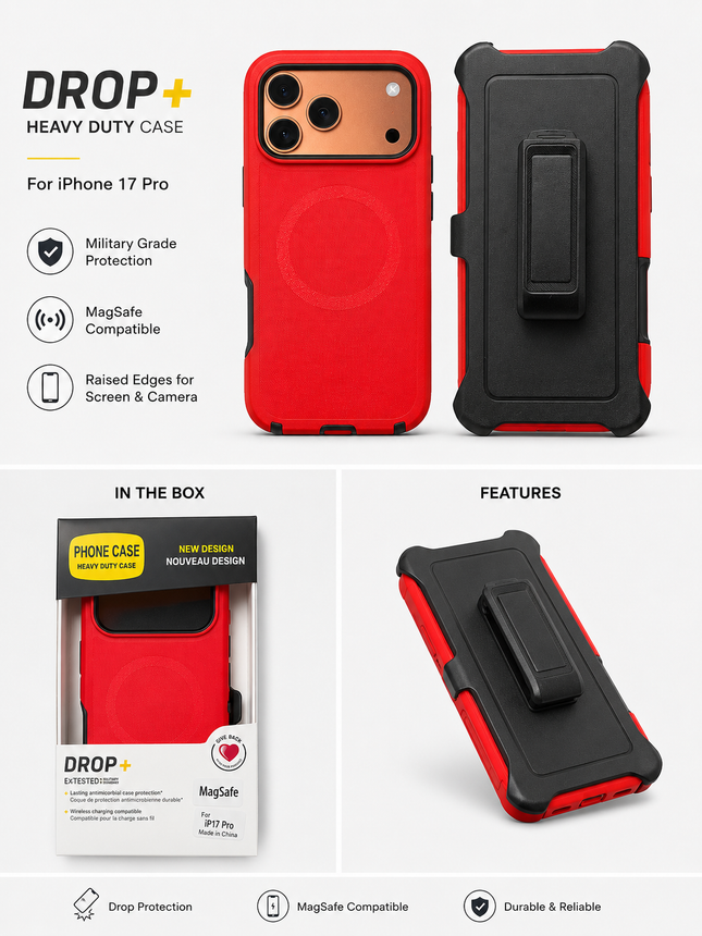DROP+ Heavy Duty MagSafe Case for iPhone 17 Pro – Shockproof Protective Case