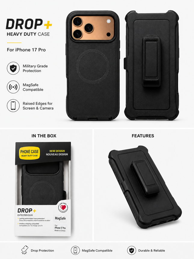 DROP+ Heavy Duty MagSafe Case for iPhone 17 Pro – Shockproof Protective Case
