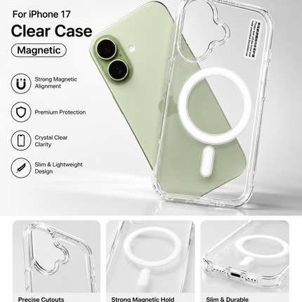Clear Magnetic Case for iPhone 17 | Transparent Protective Cover