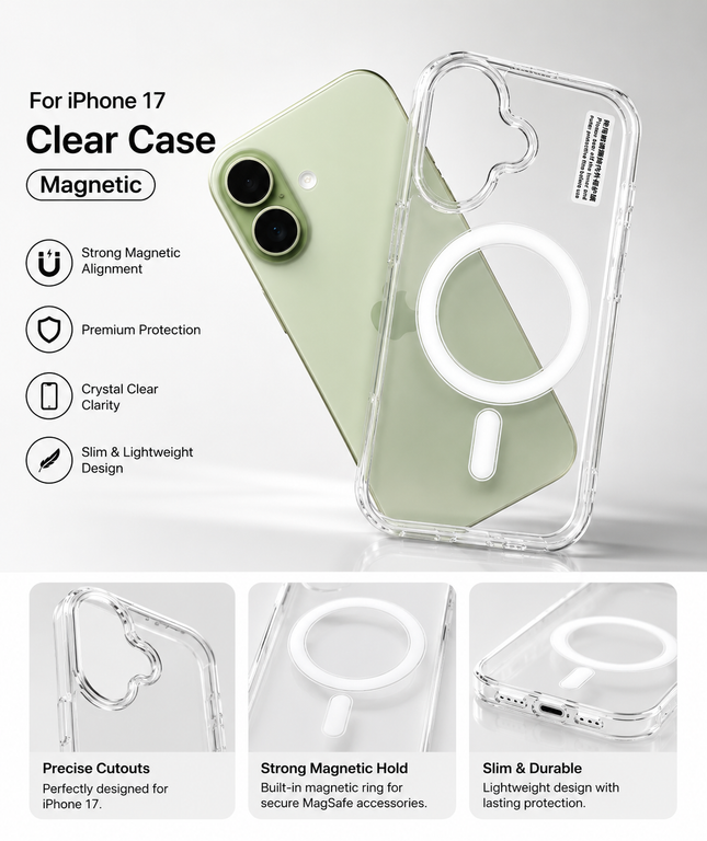 Clear Magnetic Case for iPhone 17 | Transparent Protective Cover