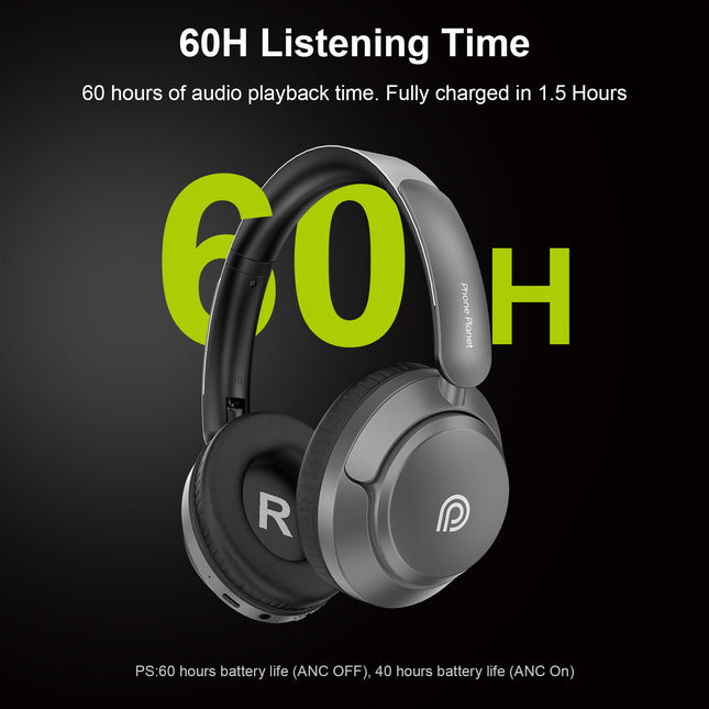Phone Planet PP-HP05-GY Wireless Bluetooth Headphones – Active Noise Cancellation (ANC) – Gray