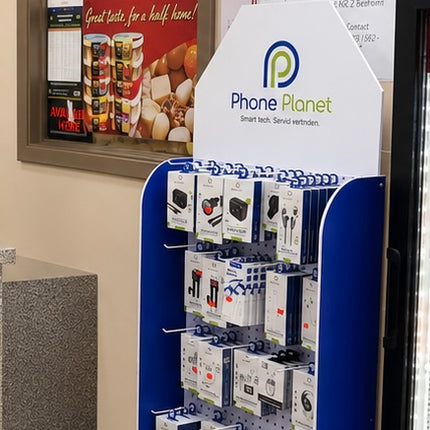 Phone Planet Retail Display Goods Shelf with 30 Hooks – 63 Inch PVC Store Rack