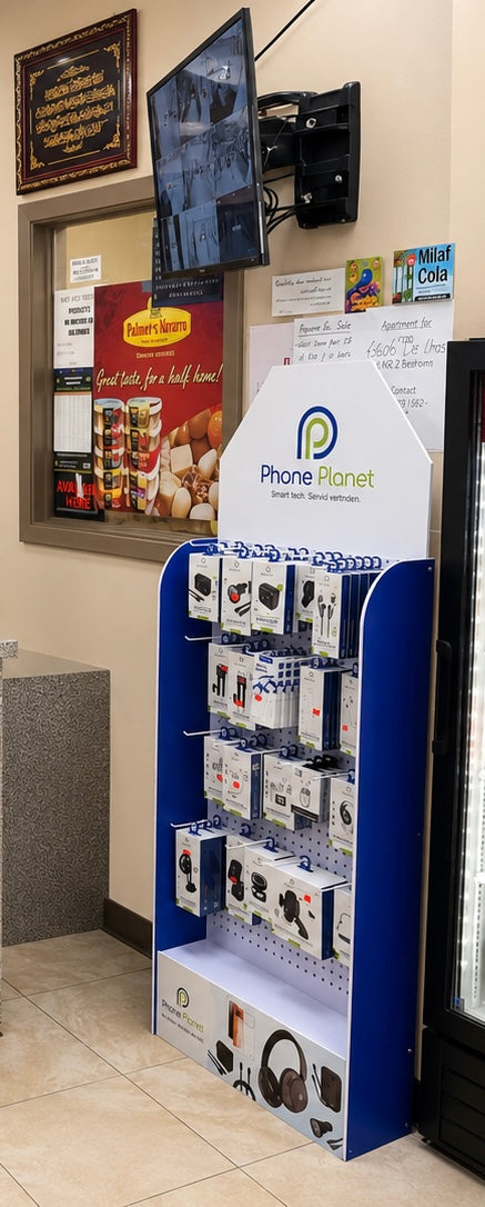 Phone Planet Retail Display Goods Shelf with 30 Hooks – 63 Inch PVC Store Rack