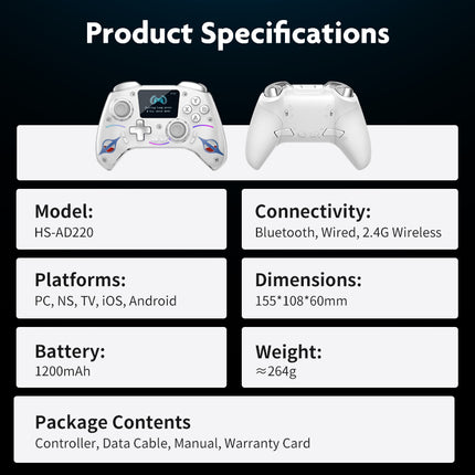 SH-2403 Wireless Gaming Controller with HD Display, Hall Effect Joysticks & RGB Lighting