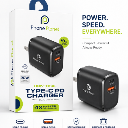 Phone Planet 20W USB-C PD Wall Charger Dual Port