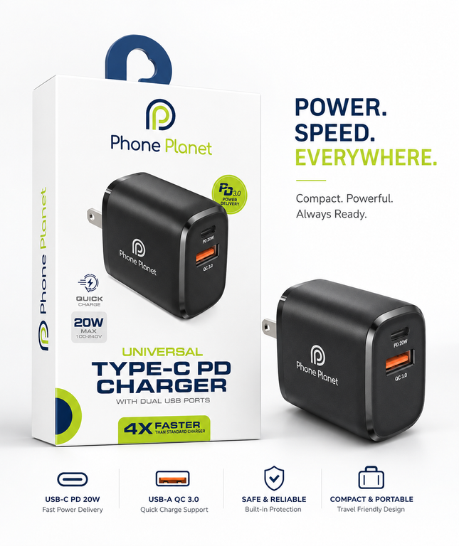 Phone Planet 20W USB-C PD Wall Charger Dual Port
