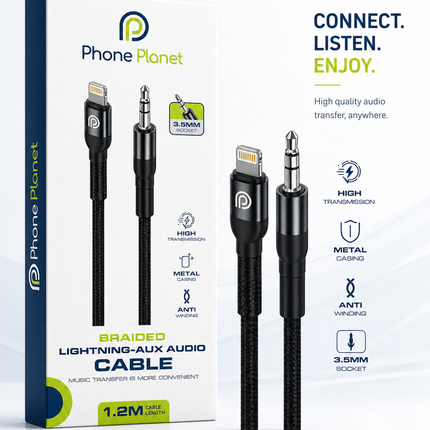 Phone Planet Braided Lightning-AUX Audio Cable 1.2M