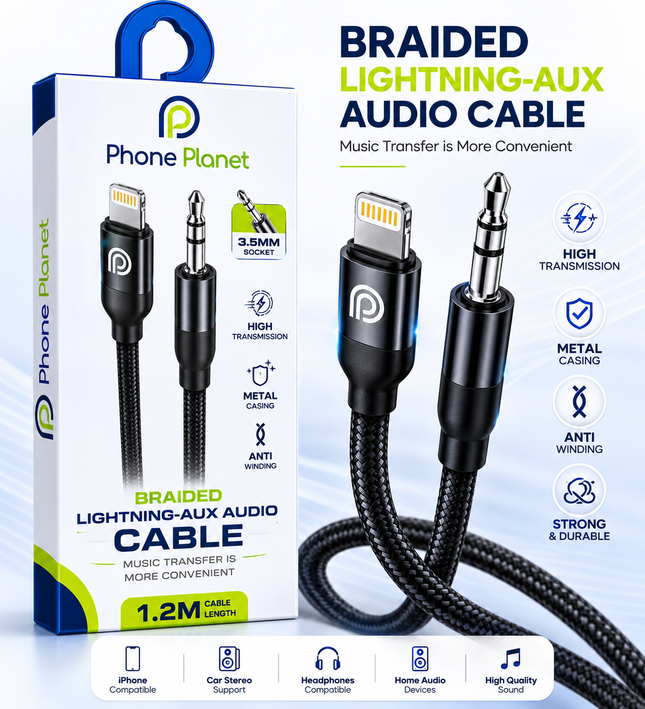 Phone Planet Braided Lightning-AUX Audio Cable 1.2M